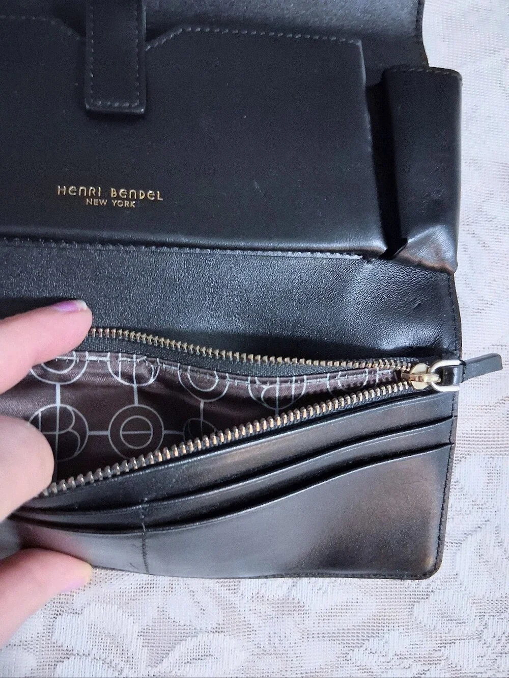 Henri Bendel LeatherUptown Organizer Wallet Snakeskin And Black Leather